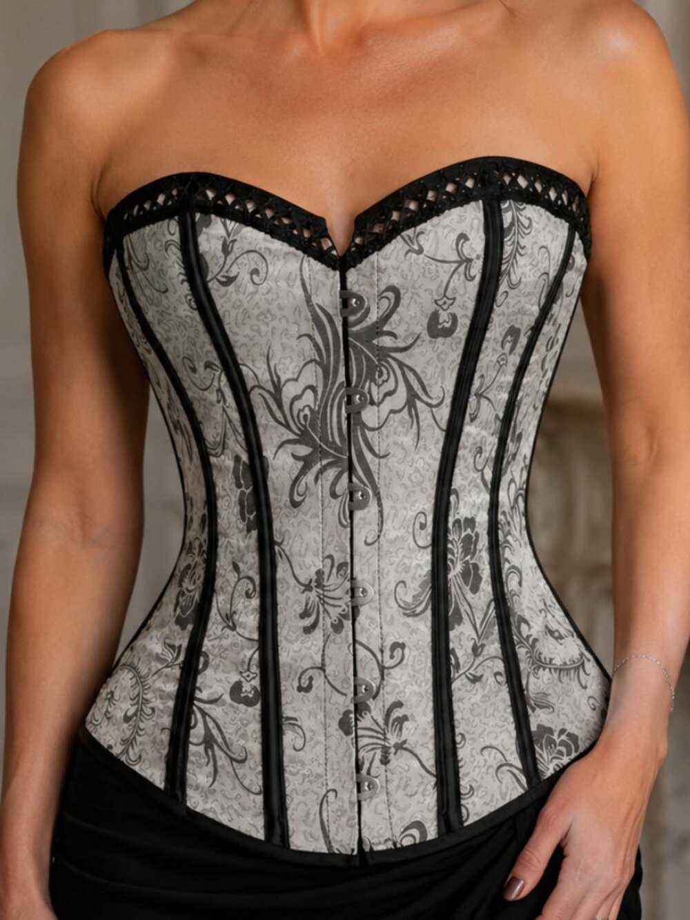 Silvery Gray Jacquard Corset Set - NEW - Picture 2 of 10